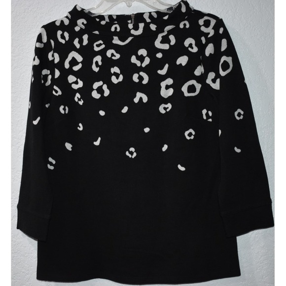 Talbots Small Sweater Abstract Soft Stretch Back Zip Comfy Black White 3/4 Slv - Picture 10 of 16